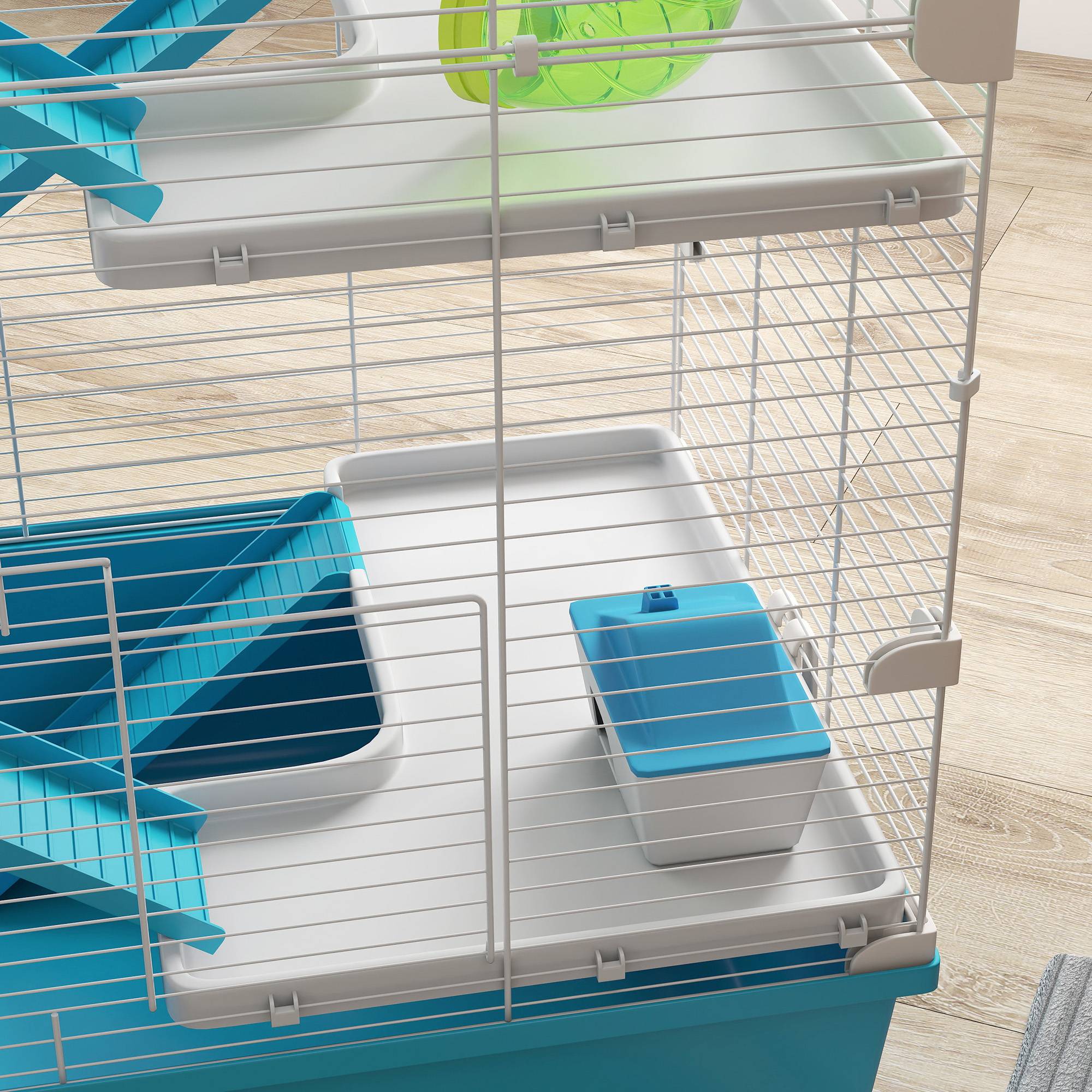 Cage Hamster 6 Niveaux Tubes Tunnels Accessoires Inclus 58x36x81cm Bleu - ComfortXL Pet Living - Image 8