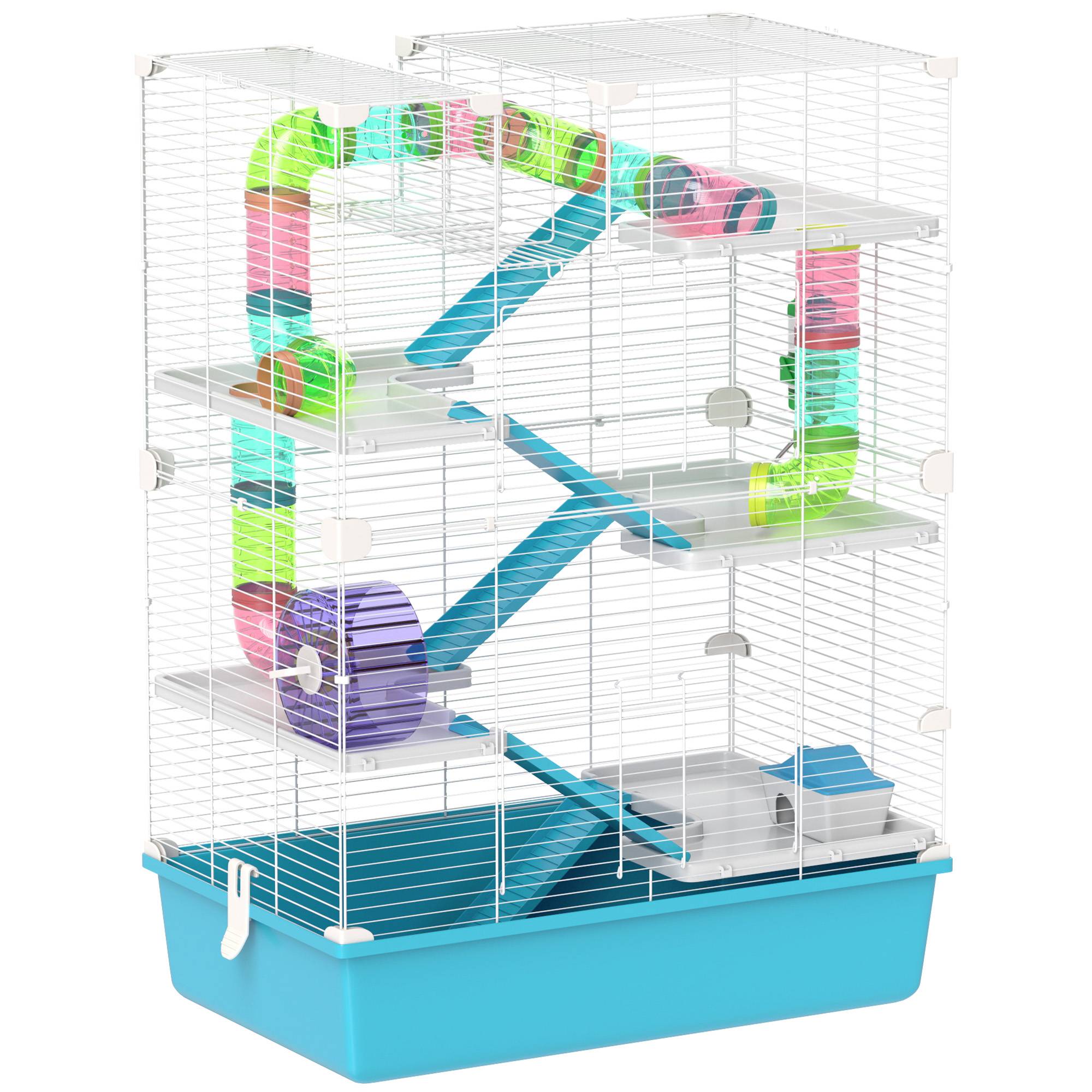 Cage Hamster 6 Niveaux Tubes Tunnels Accessoires Inclus 58x36x81cm Bleu - ComfortXL Pet Living - Image 2