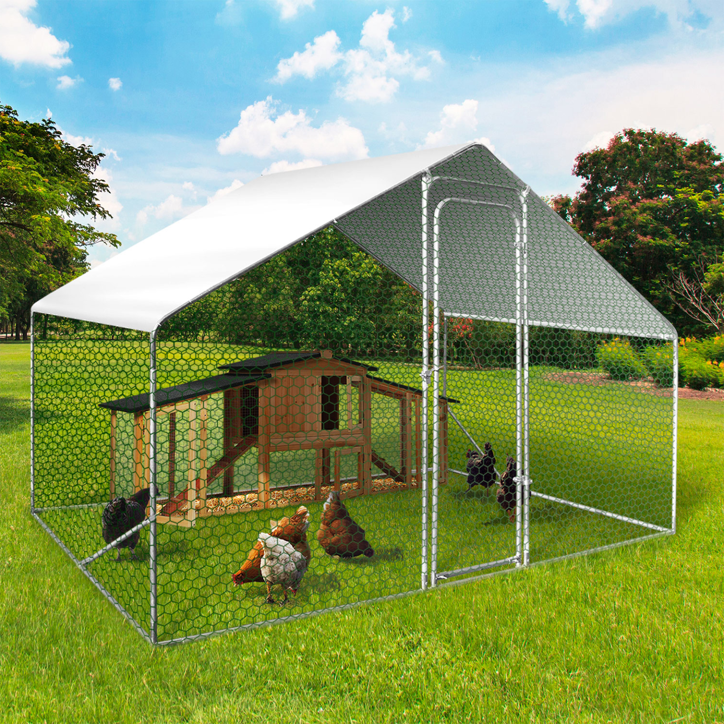 Enclos poulailler 6 m² – 3×2×2 m, acier galvanisé, bâche waterproof – IDMARKET - Image 1