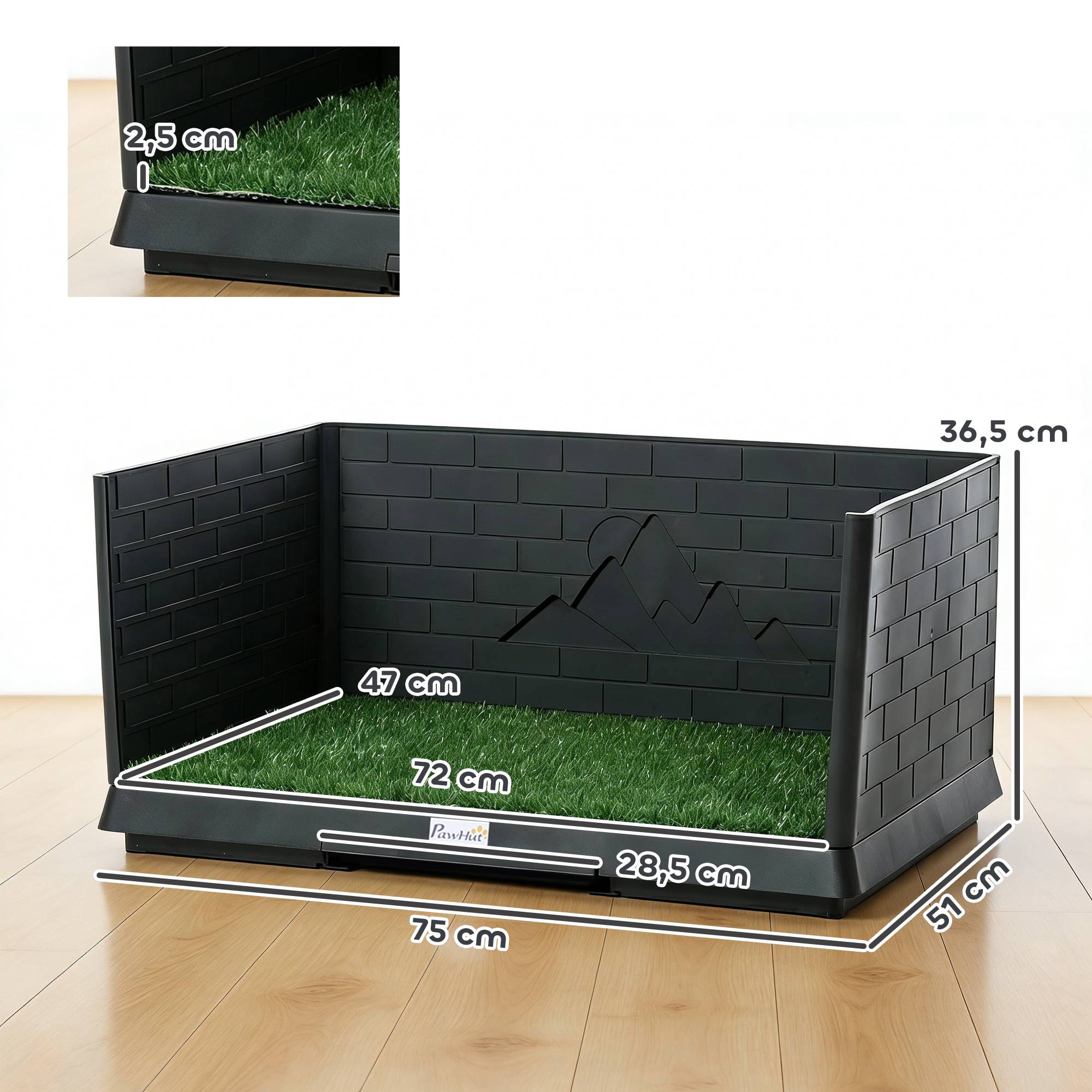 ComfortXL - Toilette pour chien PE 75 x 51 cm noire intérieur balcon avec gazon drainage et bac coulissant anti-éclaboussures - Image 3
