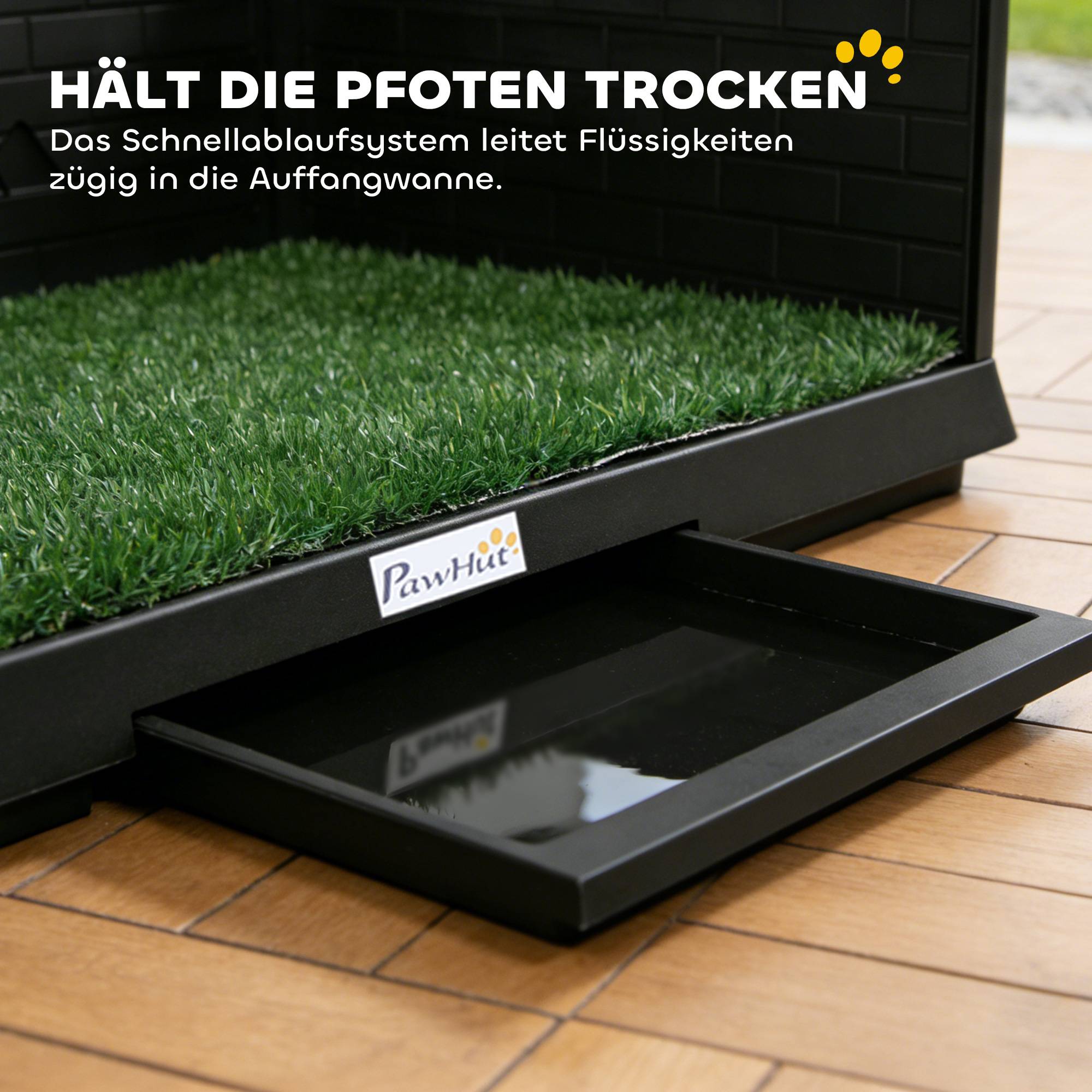 ComfortXL - Toilette pour chien PE 75 x 51 cm noire intérieur balcon avec gazon drainage et bac coulissant anti-éclaboussures - Image 7