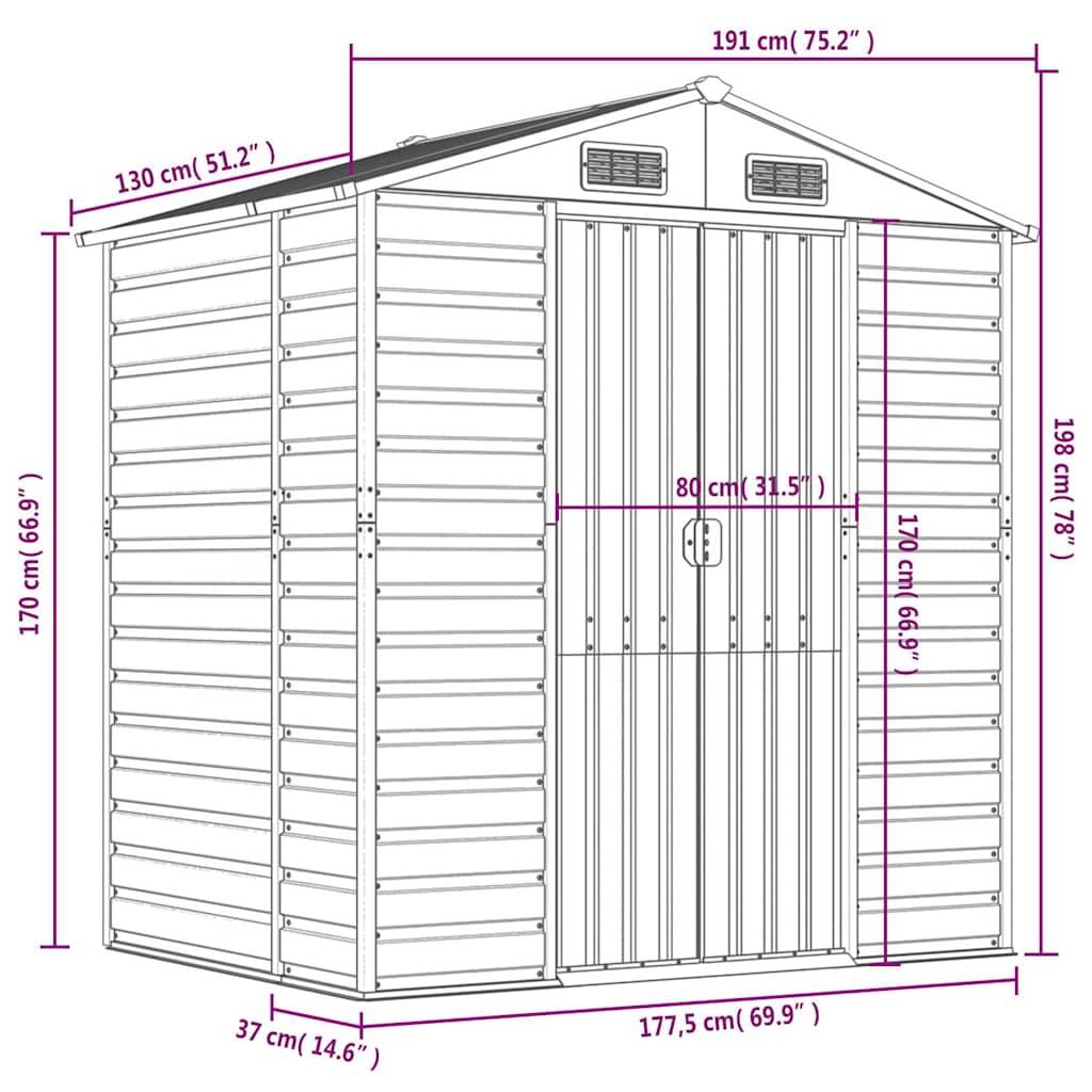 Vidaxl - Abri de jardin marron 191x130x198 cm acier galvanisé vidaXL 3188264 - Image 3