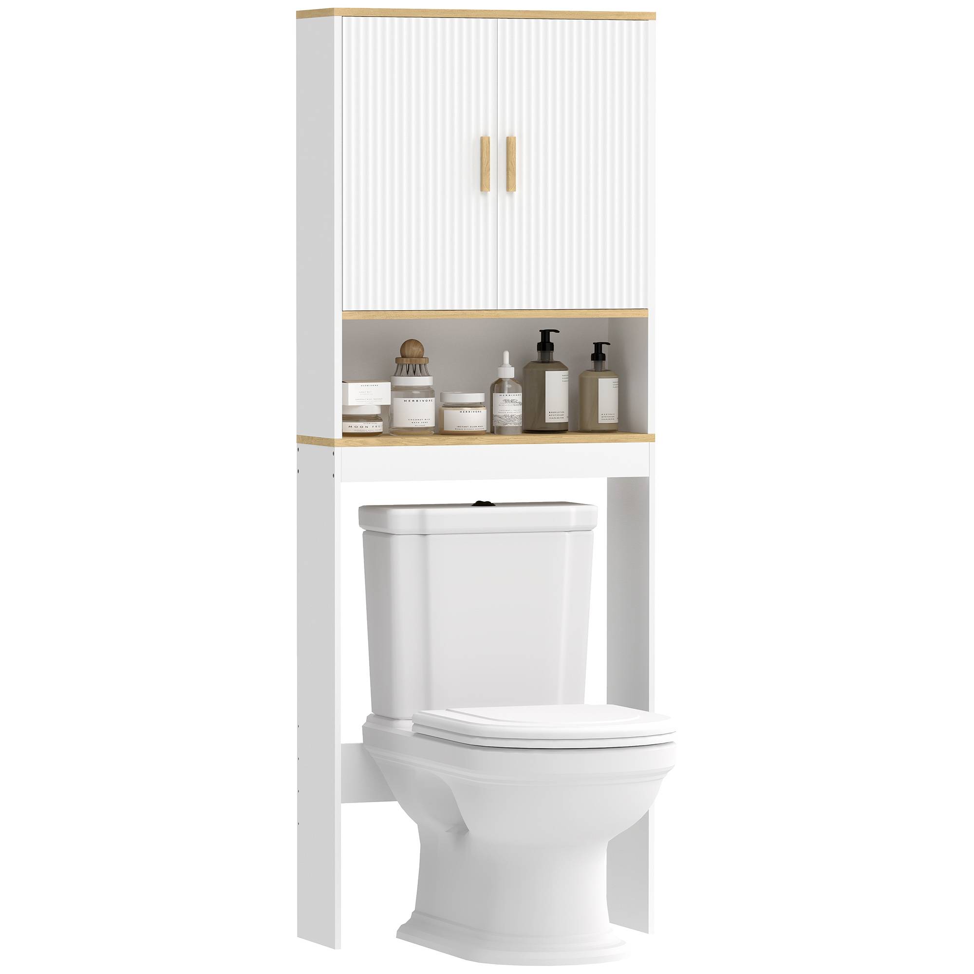 Sans Marque - Meuble WC rangement dessus toilettes 3 niveaux étagère toilettes étagères réglables 64x20x170,5cm blanc - Image 1