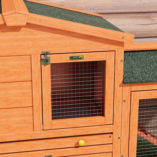 Grand Clapier Extérieur en Bois avec Enclos Toit Bitumé et Tiroir de Nettoyage 150 cm - ComfortXL Outdoor Living - Image 10