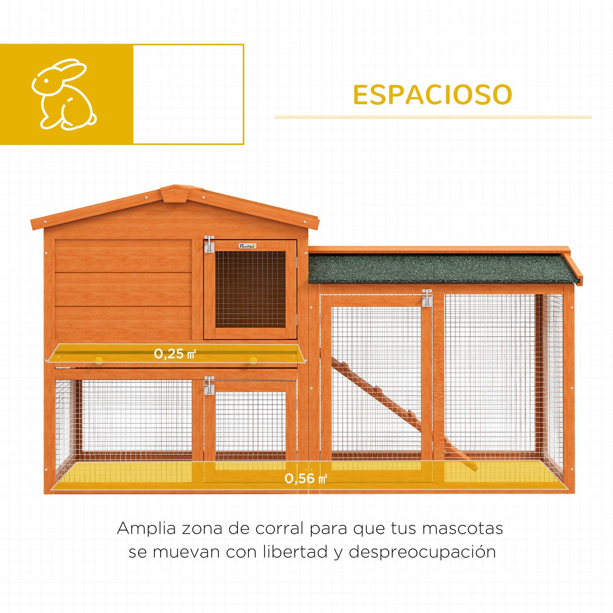 Grand Clapier Extérieur en Bois avec Enclos Toit Bitumé et Tiroir de Nettoyage 150 cm - ComfortXL Outdoor Living - Image 6