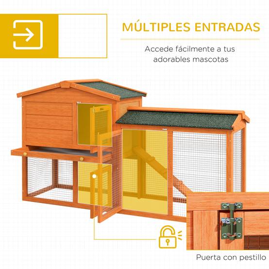 Grand Clapier Extérieur en Bois avec Enclos Toit Bitumé et Tiroir de Nettoyage 150 cm - ComfortXL Outdoor Living - Image 7