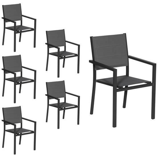 Happy Garden - Lot de 6 chaises rembourrées en aluminium anthracite - textilène gris - HAPPY GARDEN - Image 1