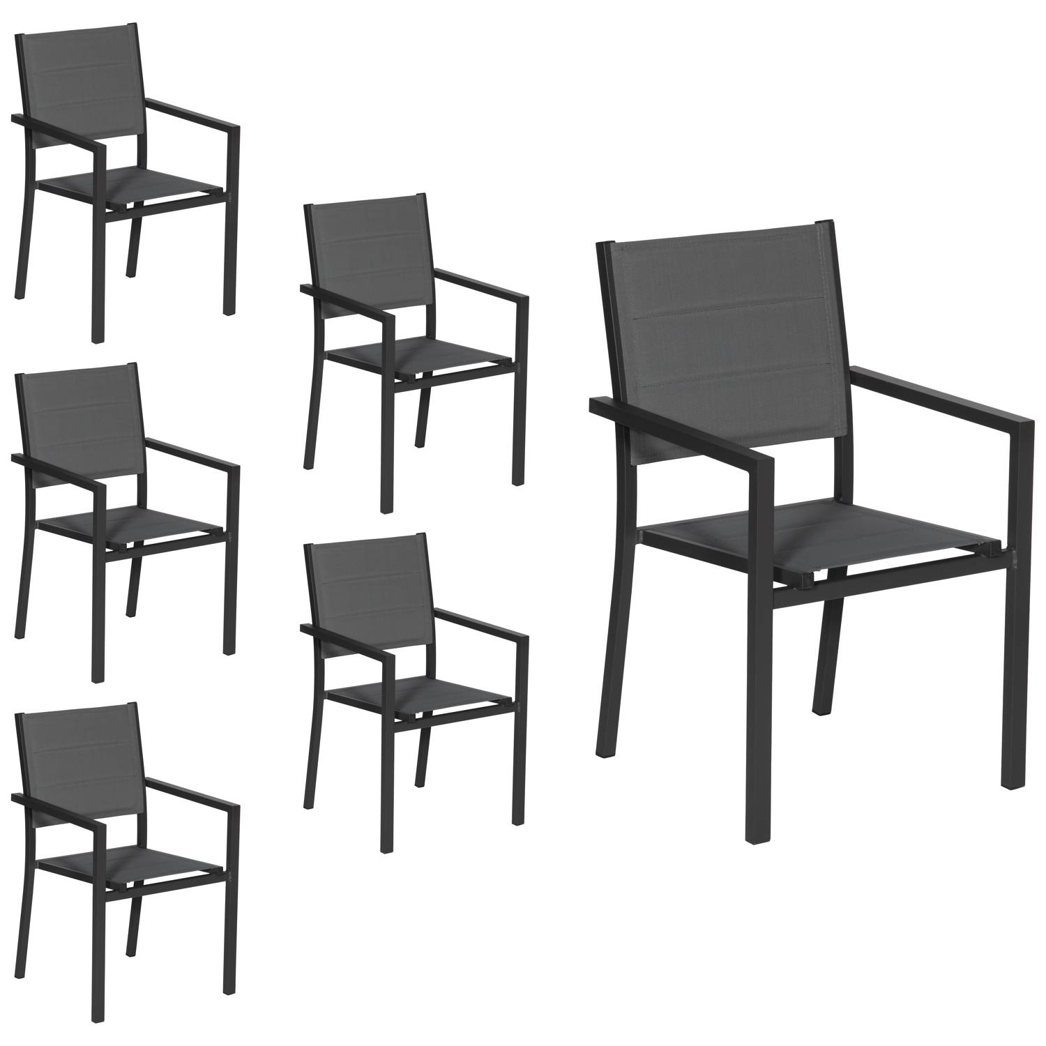 Happy Garden - Lot de 6 chaises rembourrées en aluminium anthracite - textilène gris - HAPPY GARDEN - Image 1