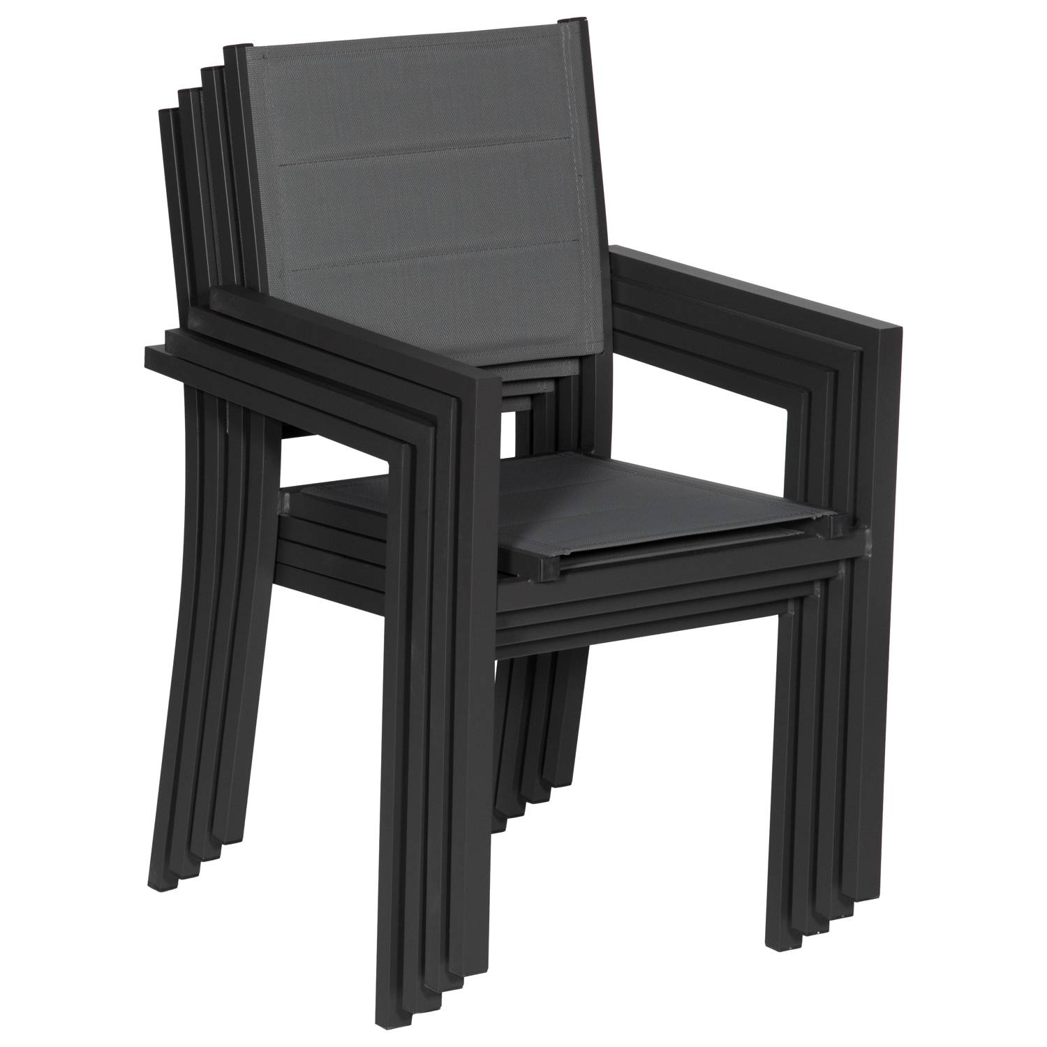 Happy Garden - Lot de 6 chaises rembourrées en aluminium anthracite - textilène gris - HAPPY GARDEN - Image 5