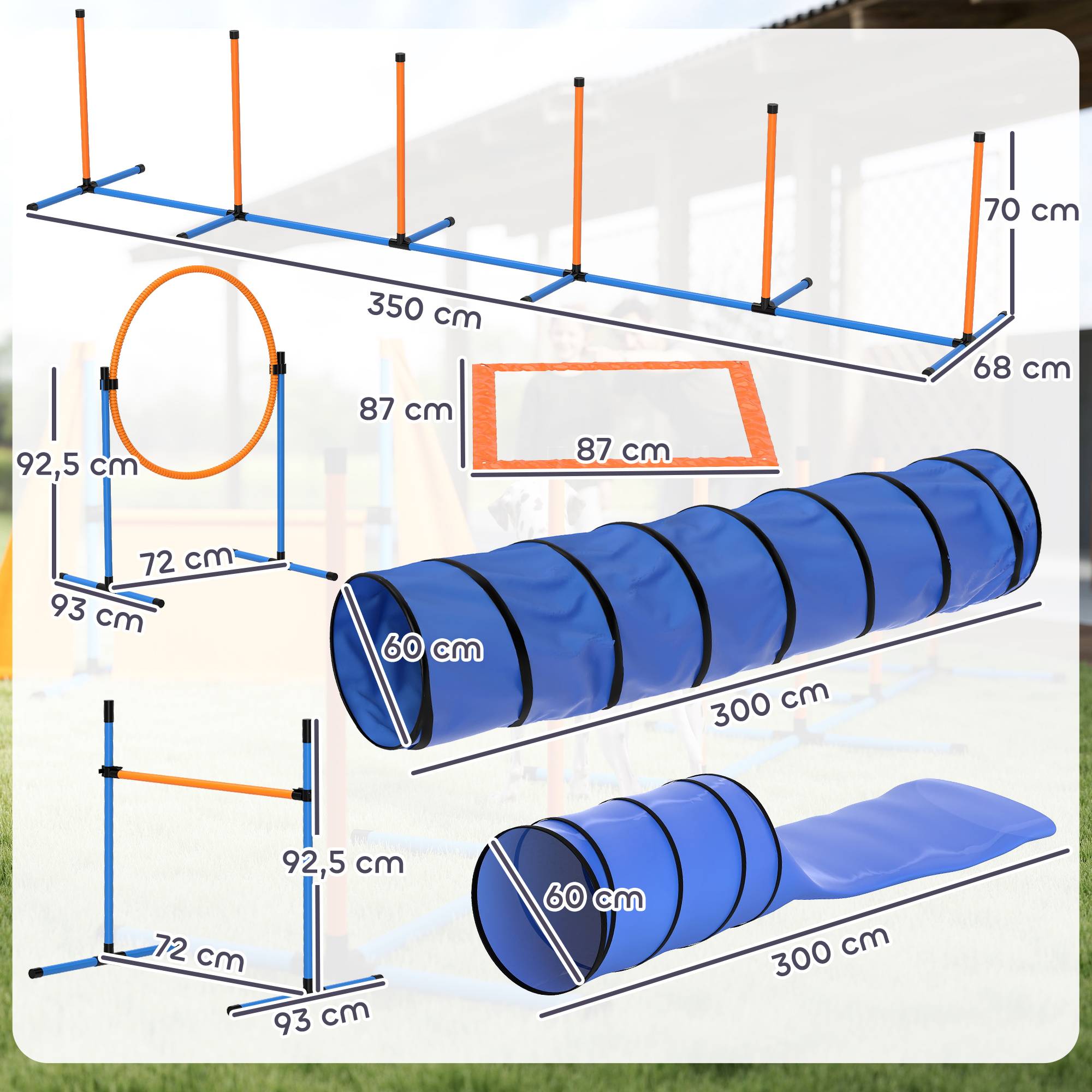 Kit d'agilité pour chien polyester et plastique orange et bleu 350 x 68 x 70 cm - PANGIVO - Image 5