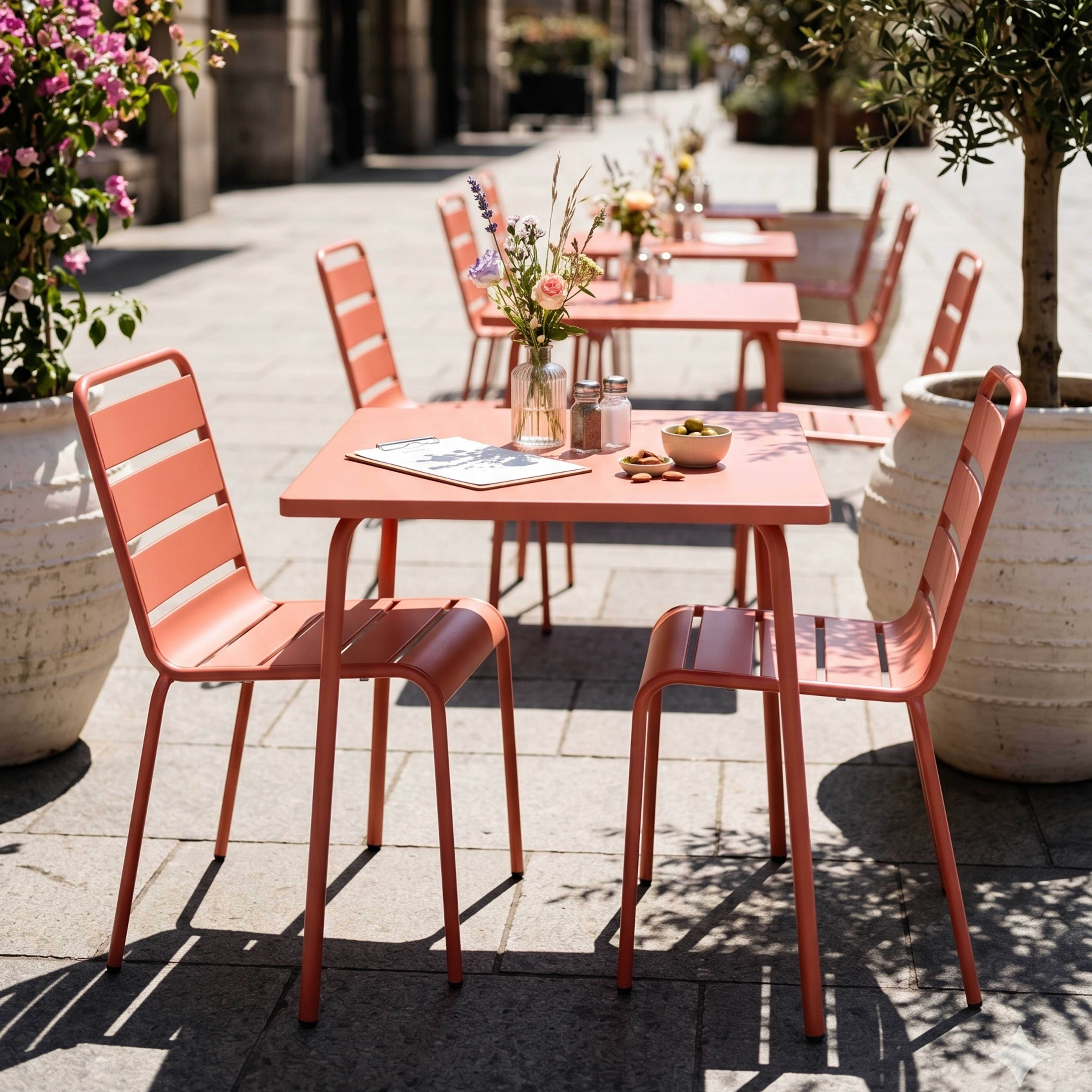 Oviala - Ensemble table de jardin carrée et 2 chaises acier argile Palavas - Oviala - Image 6