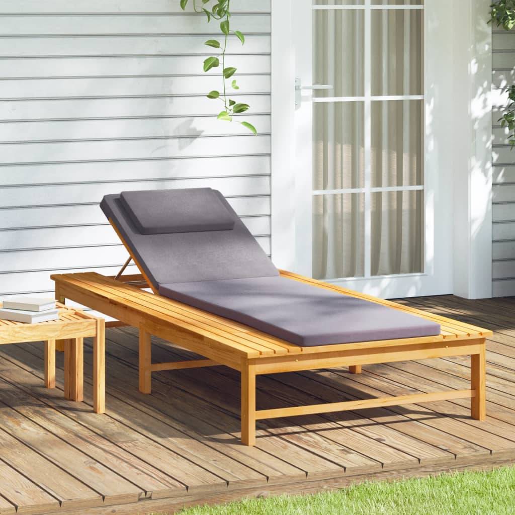 Chaise longue | Transat | Bain de soleil et coussin/oreiller gris foncé bois massif acacia - Image 2