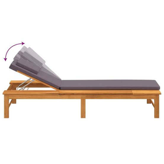Chaise longue | Transat | Bain de soleil et coussin/oreiller gris foncé bois massif acacia - Image 7