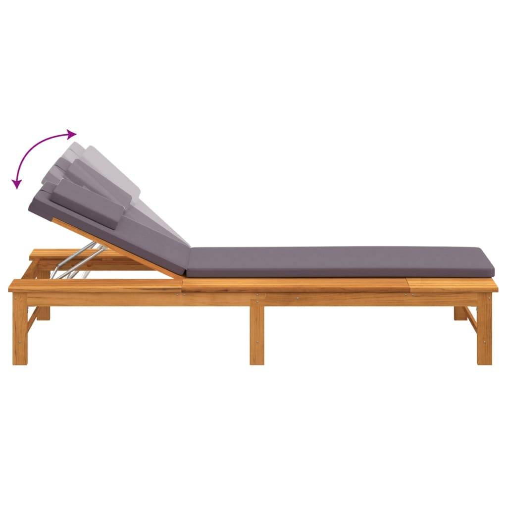 Chaise longue | Transat | Bain de soleil et coussin/oreiller gris foncé bois massif acacia - Image 7
