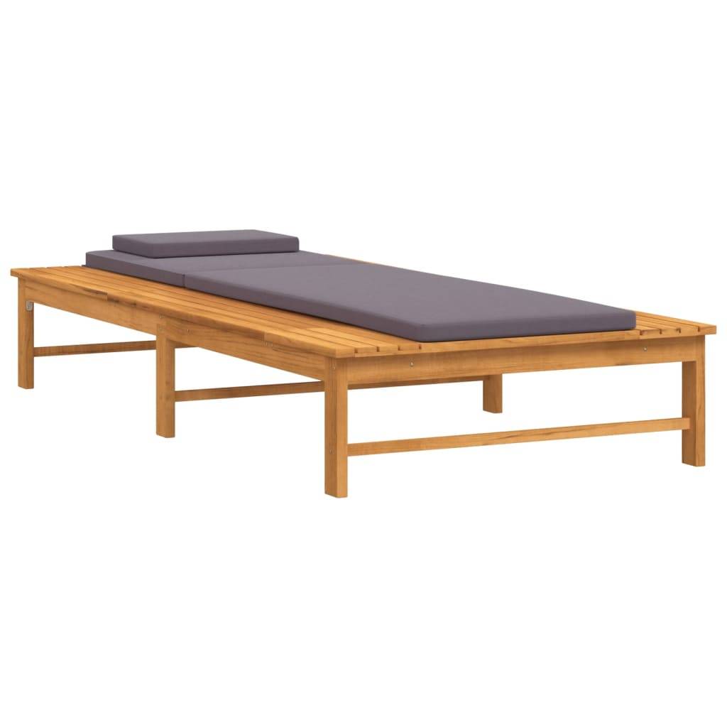 Chaise longue | Transat | Bain de soleil et coussin/oreiller gris foncé bois massif acacia - Image 4