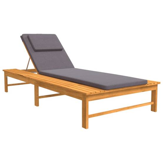 Chaise longue | Transat | Bain de soleil et coussin/oreiller gris foncé bois massif acacia - Image 1