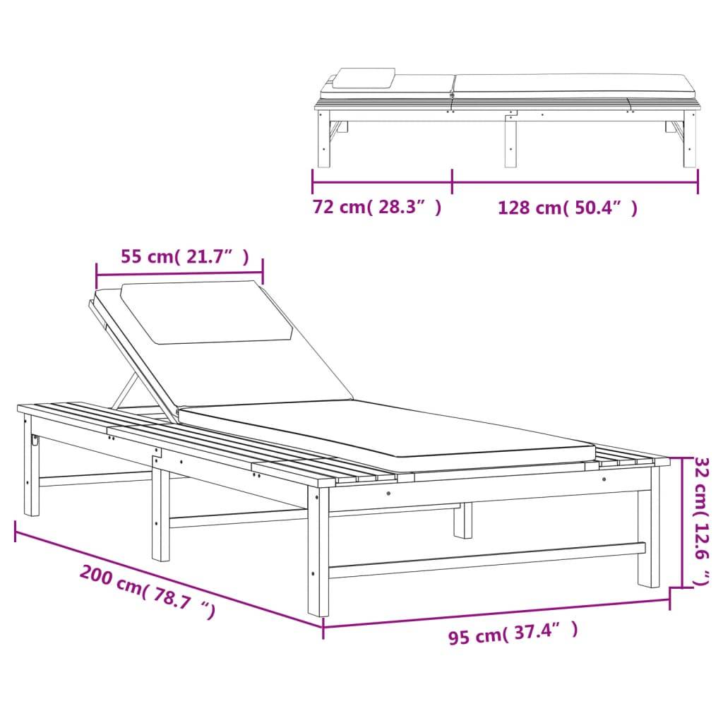 Chaise longue | Transat | Bain de soleil et coussin/oreiller gris foncé bois massif acacia - Image 10
