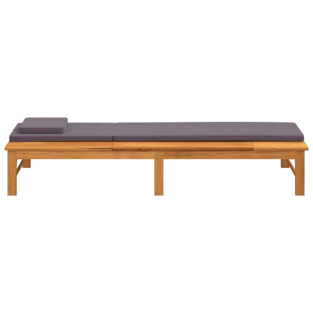 Chaise longue | Transat | Bain de soleil et coussin/oreiller gris foncé bois massif acacia - Image 6