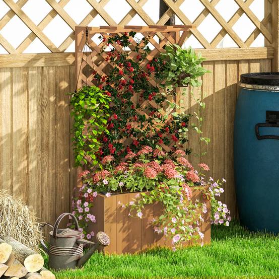 Jardinière avec treillis bois sapin jardin support plantes 122cm naturel - ComfortXL Outdoor Living - Image 10