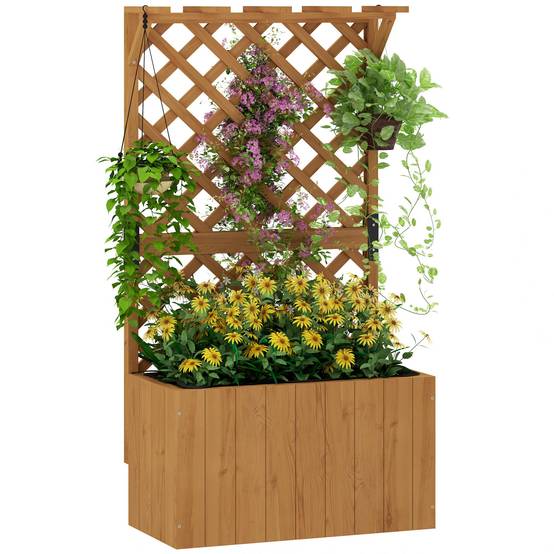 Jardinière avec treillis bois sapin jardin support plantes 122cm naturel - ComfortXL Outdoor Living - Image 2
