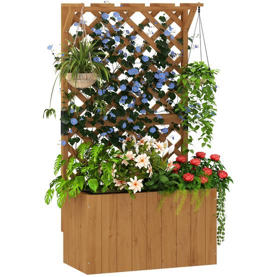 Jardinière avec treillis bois sapin jardin support plantes 122cm naturel - ComfortXL Outdoor Living - Image 1