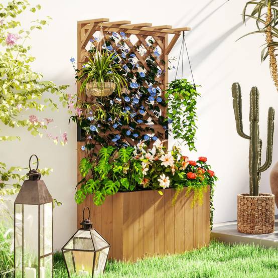 Jardinière avec treillis bois sapin jardin support plantes 122cm naturel - ComfortXL Outdoor Living - Image 3