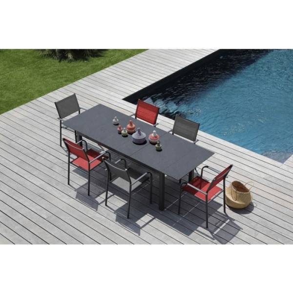Proloisirs - Table de jardin Hivaoa en aluminium/céramique - 180/240 x 90 cm - lame 8 mm - graphite PROLOISIRS - Image 2