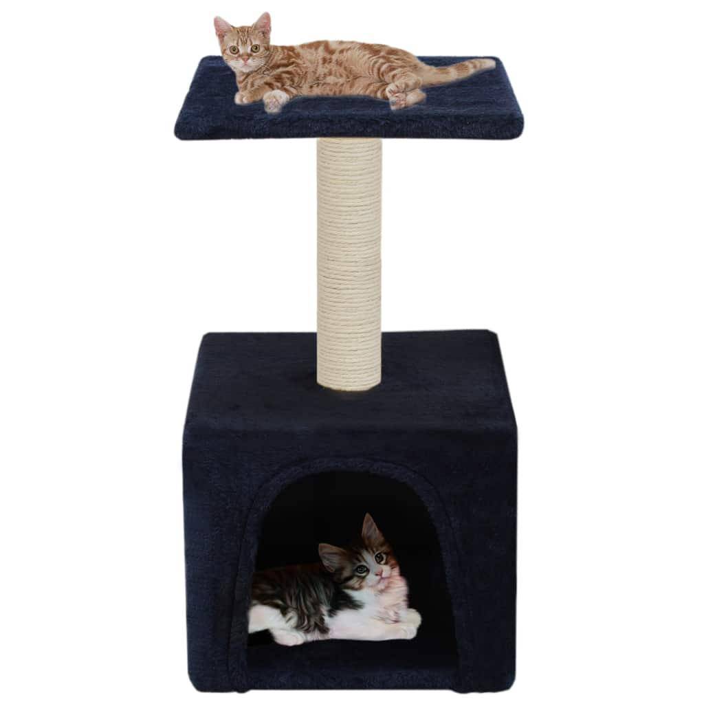 Helloshop26 - Arbre à chat griffoir grattoir niche jouet animaux peluché en sisal 55 cm bleu foncé - Image 1