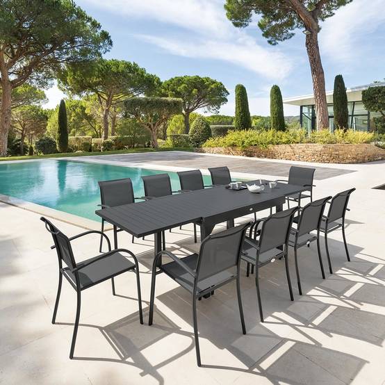 Hesperide - Table de jardin extensible "Piazza" graphite 10 places en aluminium traité époxy Hespéride - Image 1