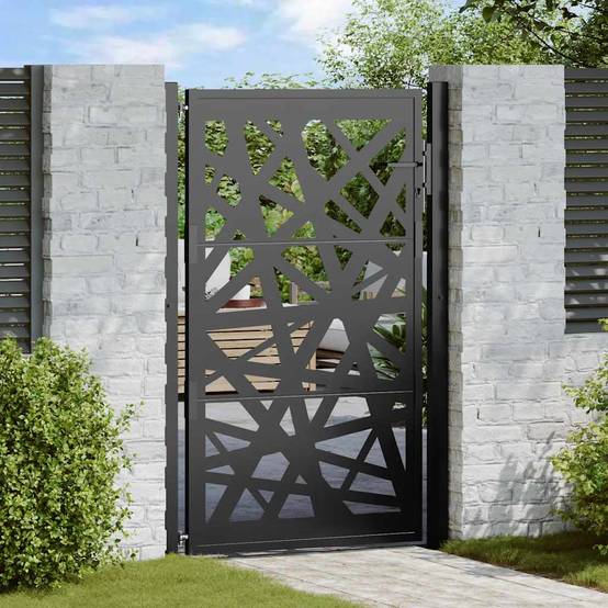 Portail de jardin - Portail d'extérieur - Clôture de jardin noir 105x155 cm acier conception de lumière - Image 2