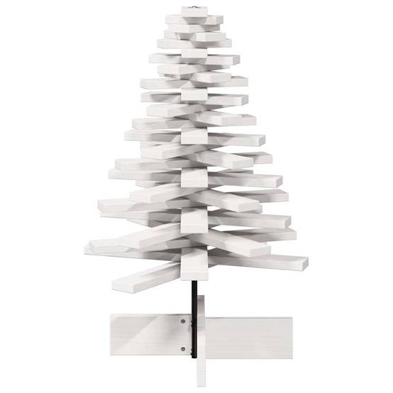 Sapin de Noël en bois massif de pin rotatif pour décoration 80 cm Blanc – ComfortXL Outdoor Living - Image 4