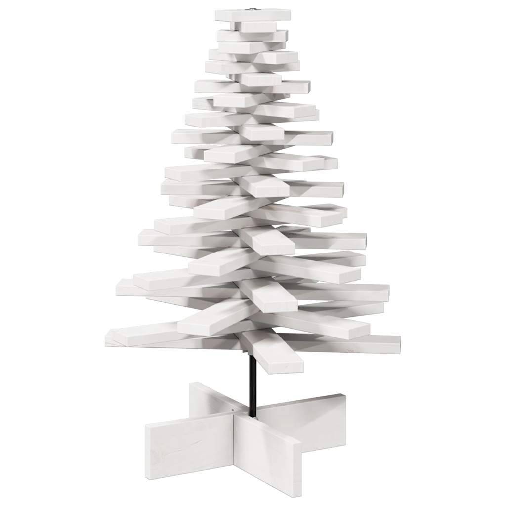 Sapin de Noël en bois massif de pin rotatif pour décoration 80 cm Blanc – ComfortXL Outdoor Living - Image 5