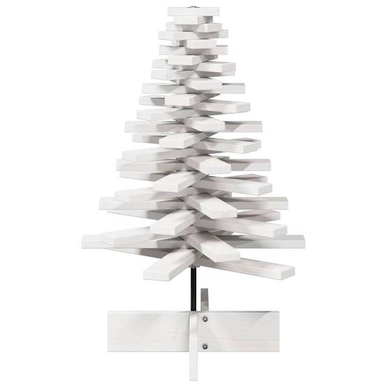 Sapin de Noël en bois massif de pin rotatif pour décoration 80 cm Blanc – ComfortXL Outdoor Living - Image 3