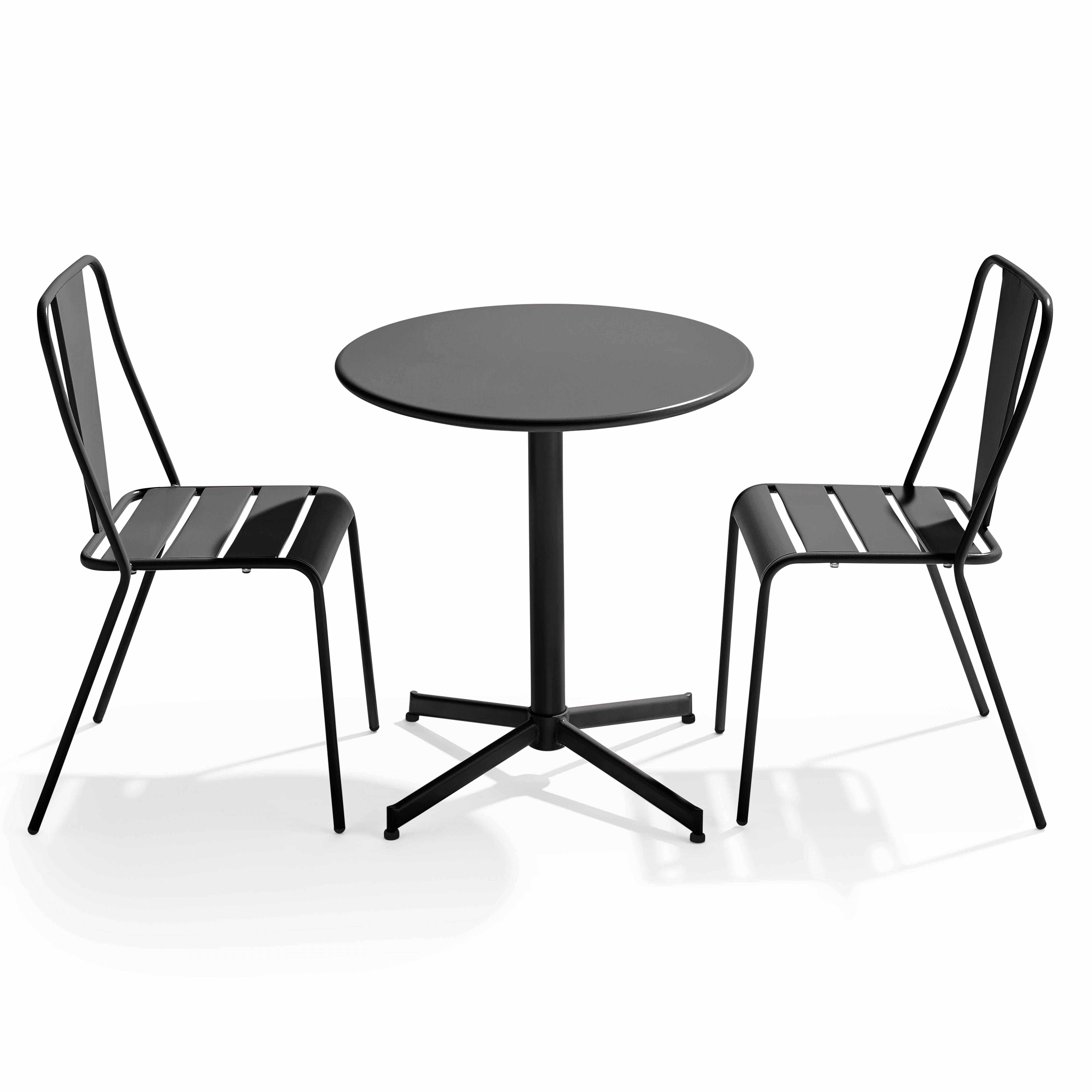 Oviala - Ensemble table ronde et 2 chaises de jardin bistrot en métal gris Palavas - Oviala - Image 1
