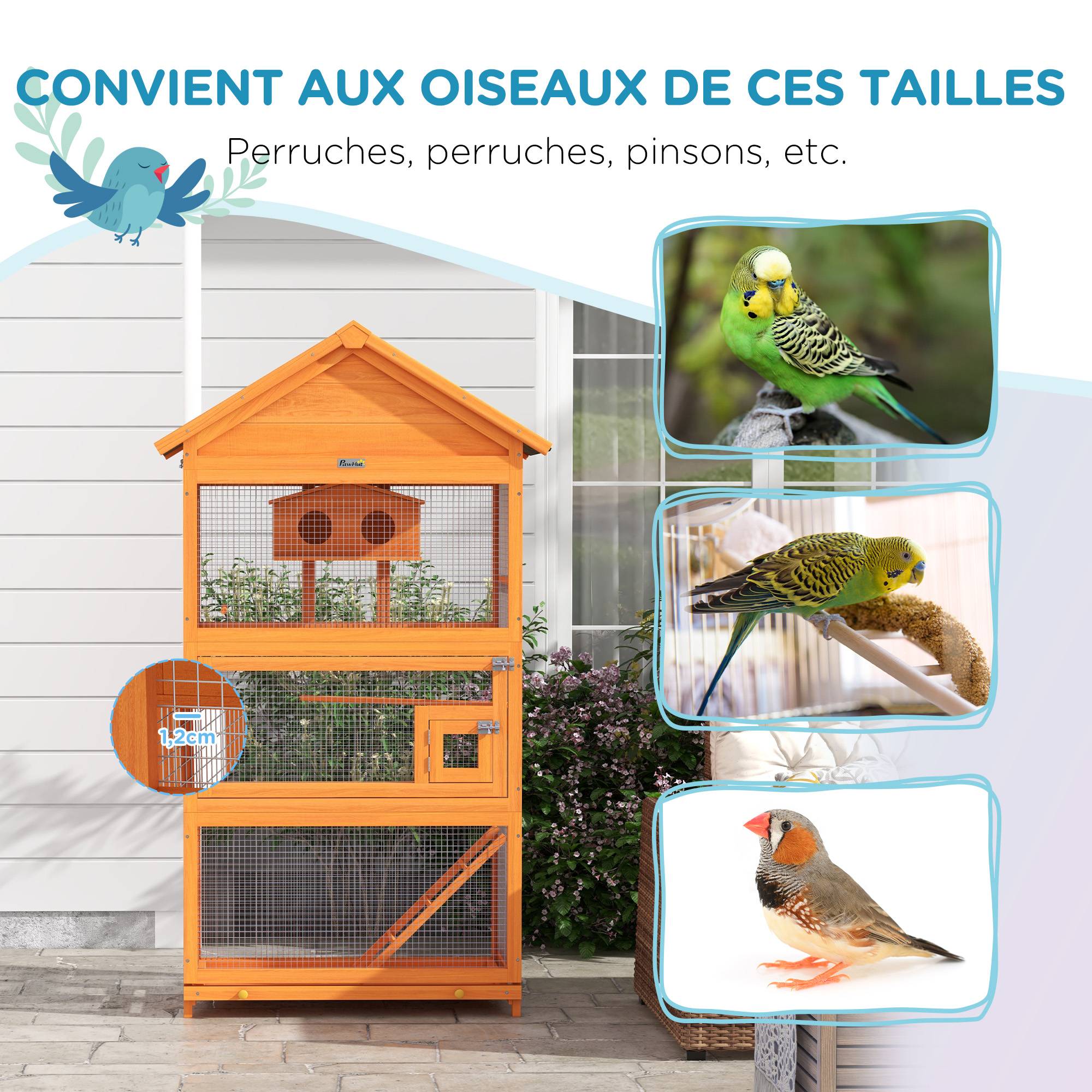 Cage à oiseaux en bois cage perroquet aire de jeux toit asphalte imperméable 92 x 52 x 171 cm orange - Image 8
