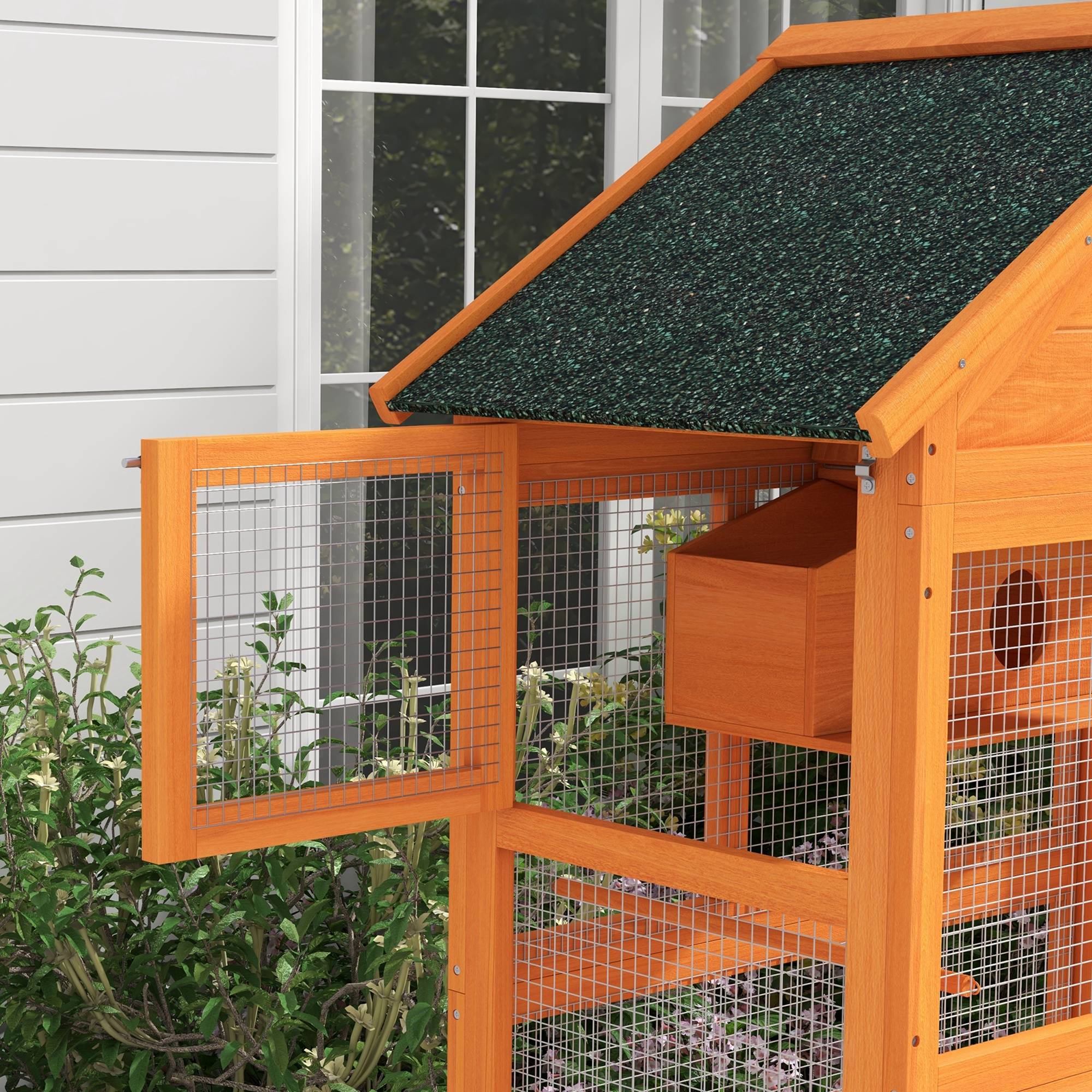 Cage à oiseaux en bois cage perroquet aire de jeux toit asphalte imperméable 92 x 52 x 171 cm orange - Image 10