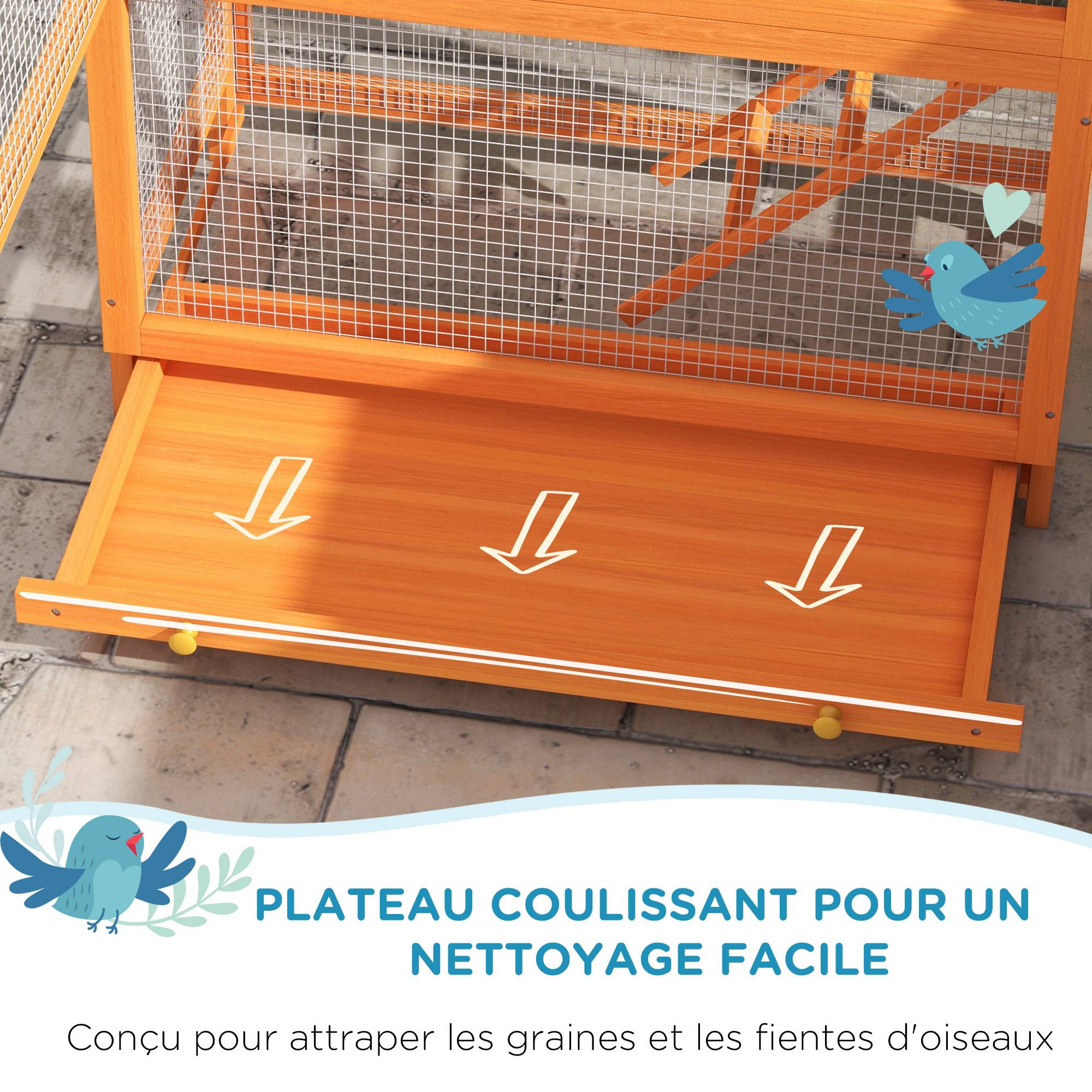 Cage à oiseaux en bois cage perroquet aire de jeux toit asphalte imperméable 92 x 52 x 171 cm orange - Image 6