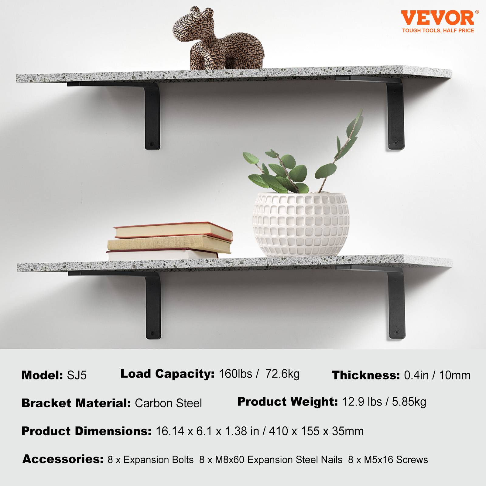 Vevor - VEVOR Équerres étagères, 410x155 mm, 4 pièces, noir mat, acier, charge 72,6 kg. - Image 7
