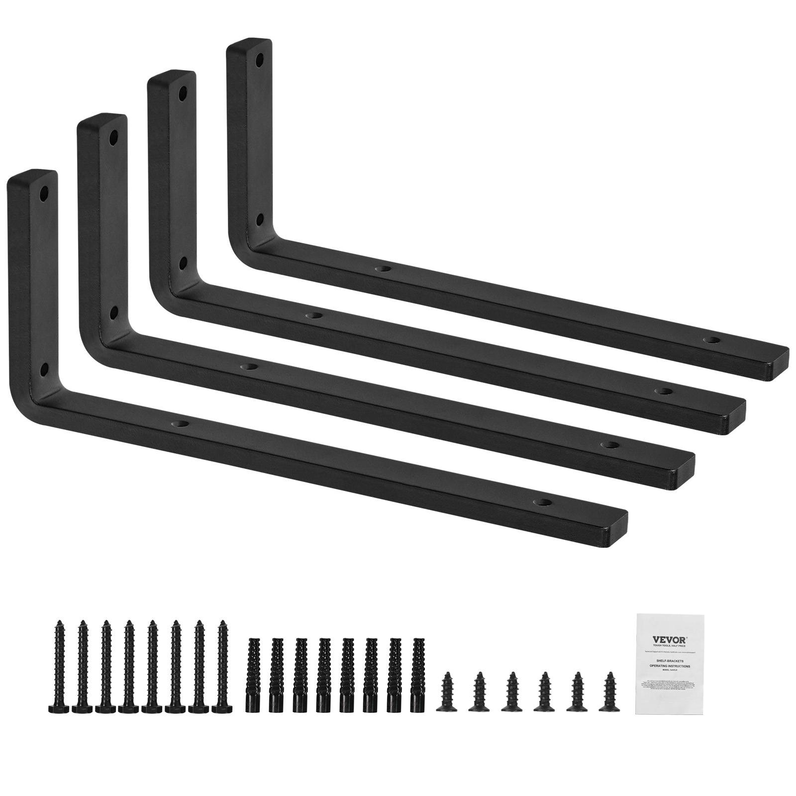Vevor - VEVOR Équerres étagères, 410x155 mm, 4 pièces, noir mat, acier, charge 72,6 kg. - Image 1