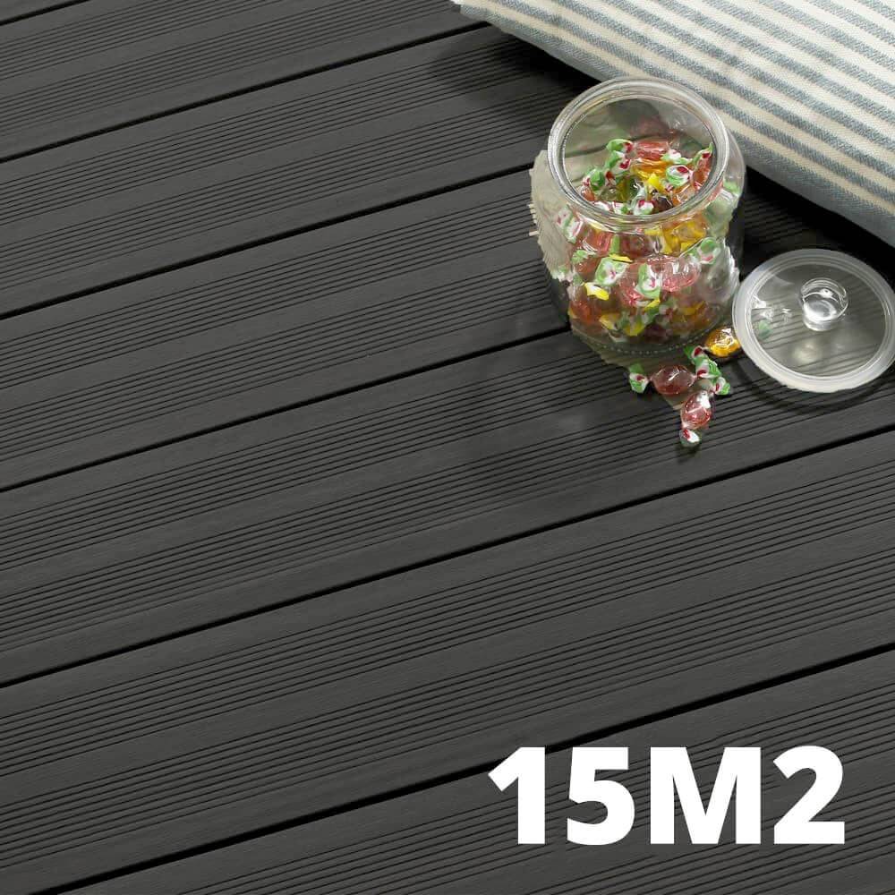 Kit Terrasse ATLANTA 15m² - 46 Lames de Terrasse (220 x 14.5 x 2.25 cm) - Anthracite - Garantie 15 ans - Fixation par Clips - Image 1