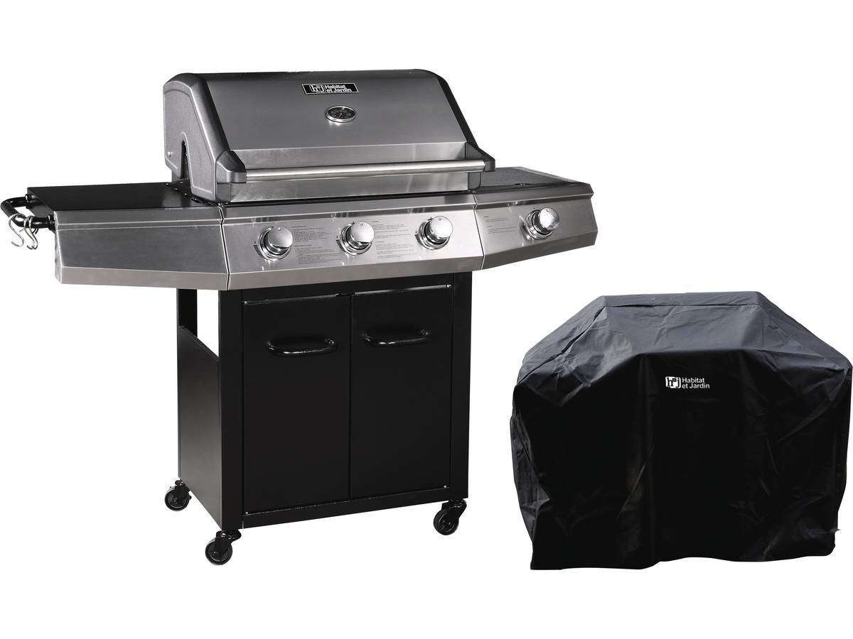 Habitat Et Jardin - Barbecue Gaz "bingo 4" - 4 Brûleurs Dont 1 Latéral - 14kw + Housse Protection - Noir -habitat Et Jardin - Image 1