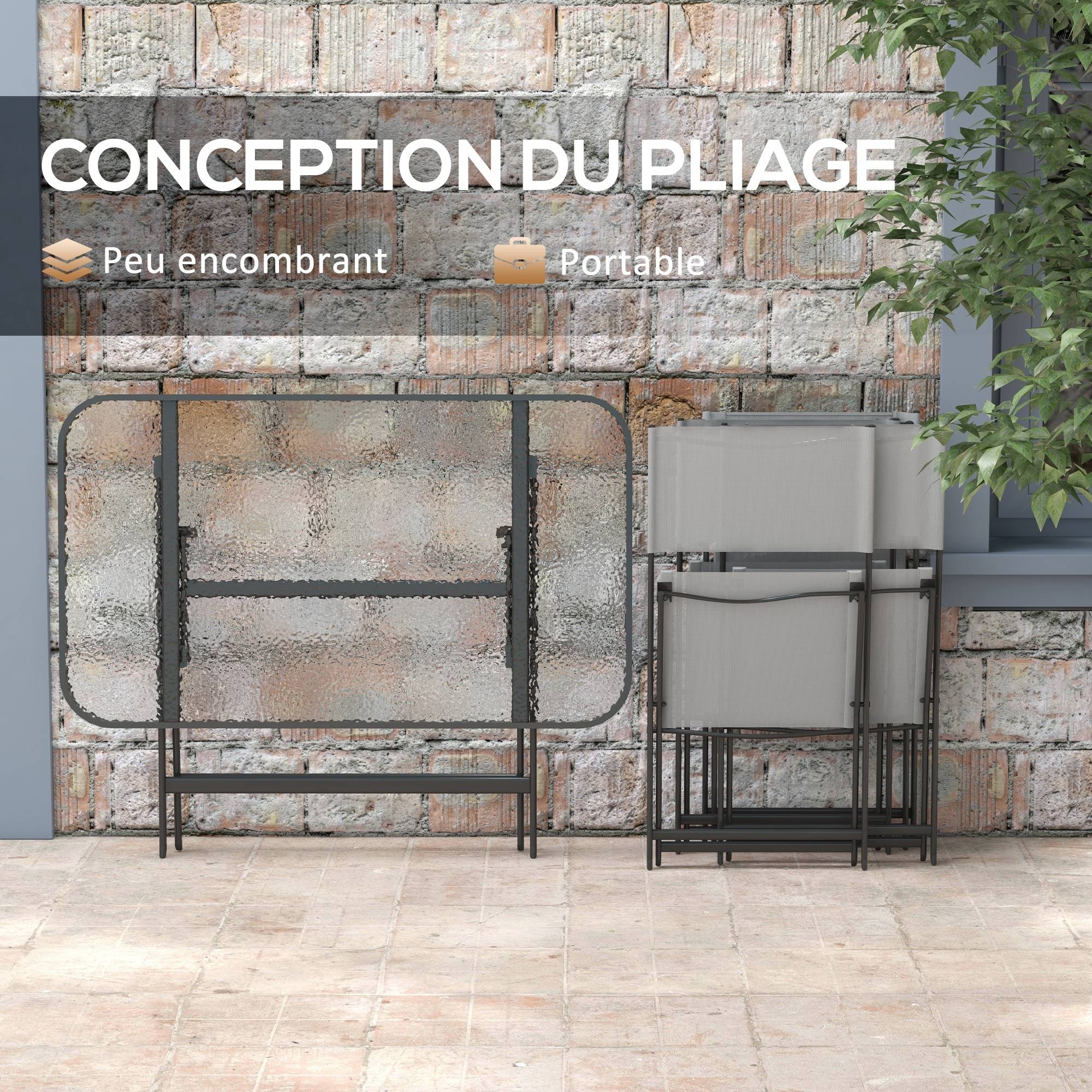Salon de jardin métal et verre gris 120 x 70 x 70 cm - PANGIVO - Image 7