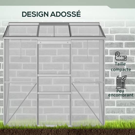 Outsunny - Serre de jardin adossée 190x70x200cm fenêtres ouvrables 5 niveaux polycarbonate aluminium transparent - Outsunny - Image 5