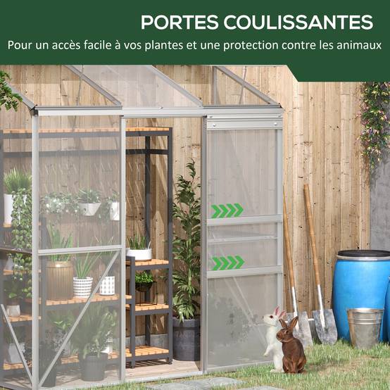 Outsunny - Serre de jardin adossée 190x70x200cm fenêtres ouvrables 5 niveaux polycarbonate aluminium transparent - Outsunny - Image 7
