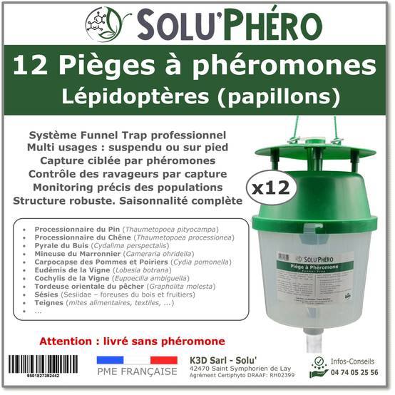 SOLUPHERO - 12 Piège a Phéromones Funnel Trap - Piège pour Papillons Lépidoptères - Usage Jardin Vergers - Sans Phéromone - Image 1