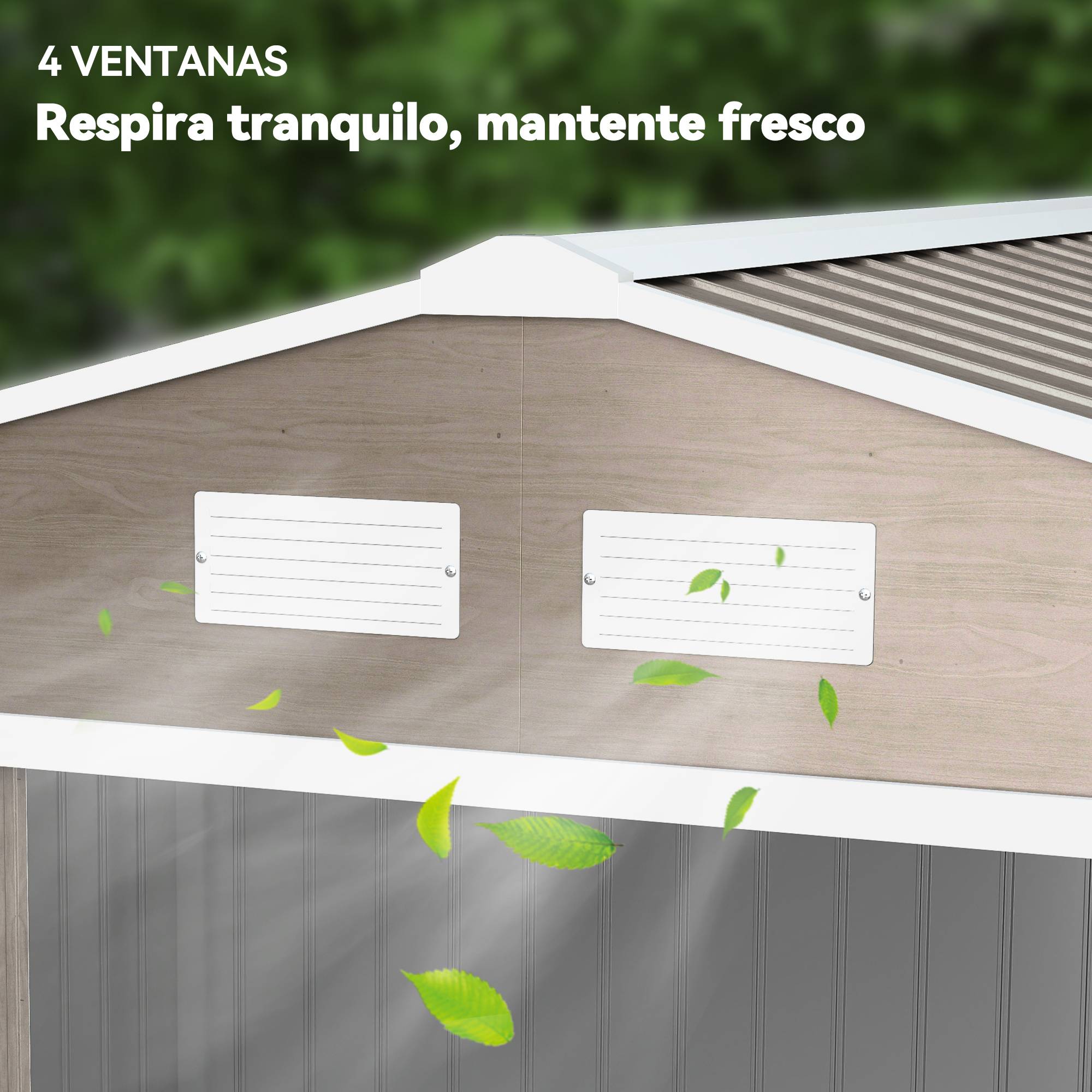 Abri de jardin de 4,9 m² (277 x 195 x 192 cm) avec 2 portes coulissantes, toit en pente et 4 fenêtres imitation bois - Image 10