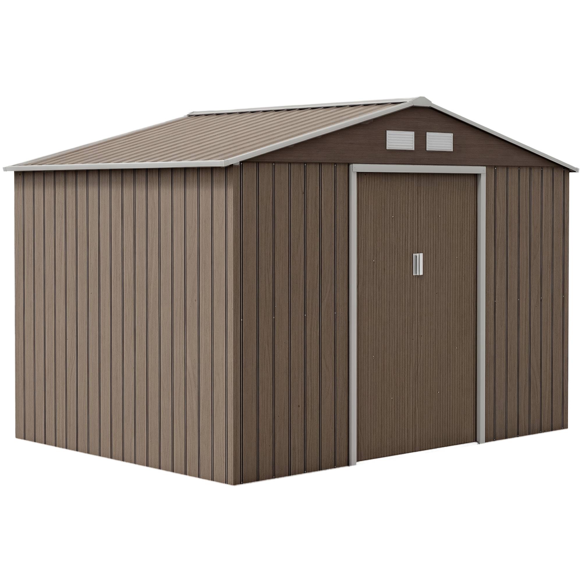 Abri de jardin de 4,9 m² (277 x 195 x 192 cm) avec 2 portes coulissantes, toit en pente et 4 fenêtres imitation bois