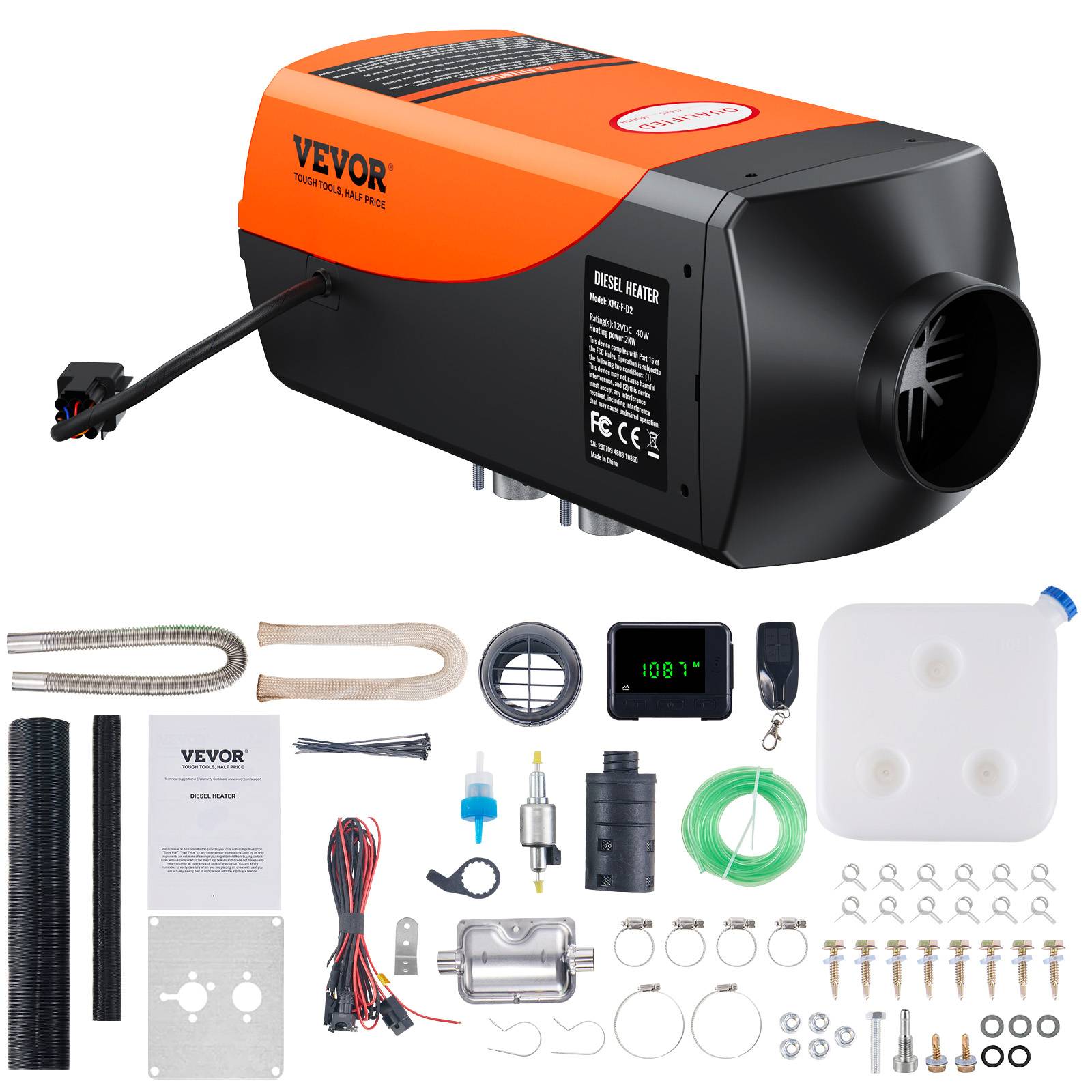Vevor - VEVOR Chauffage diesel 2kW 12/24V, 0.12-0.26 L/h, réglable 8-36°C, contrôle intelligent LCD, réservoir 10L. - Image 1