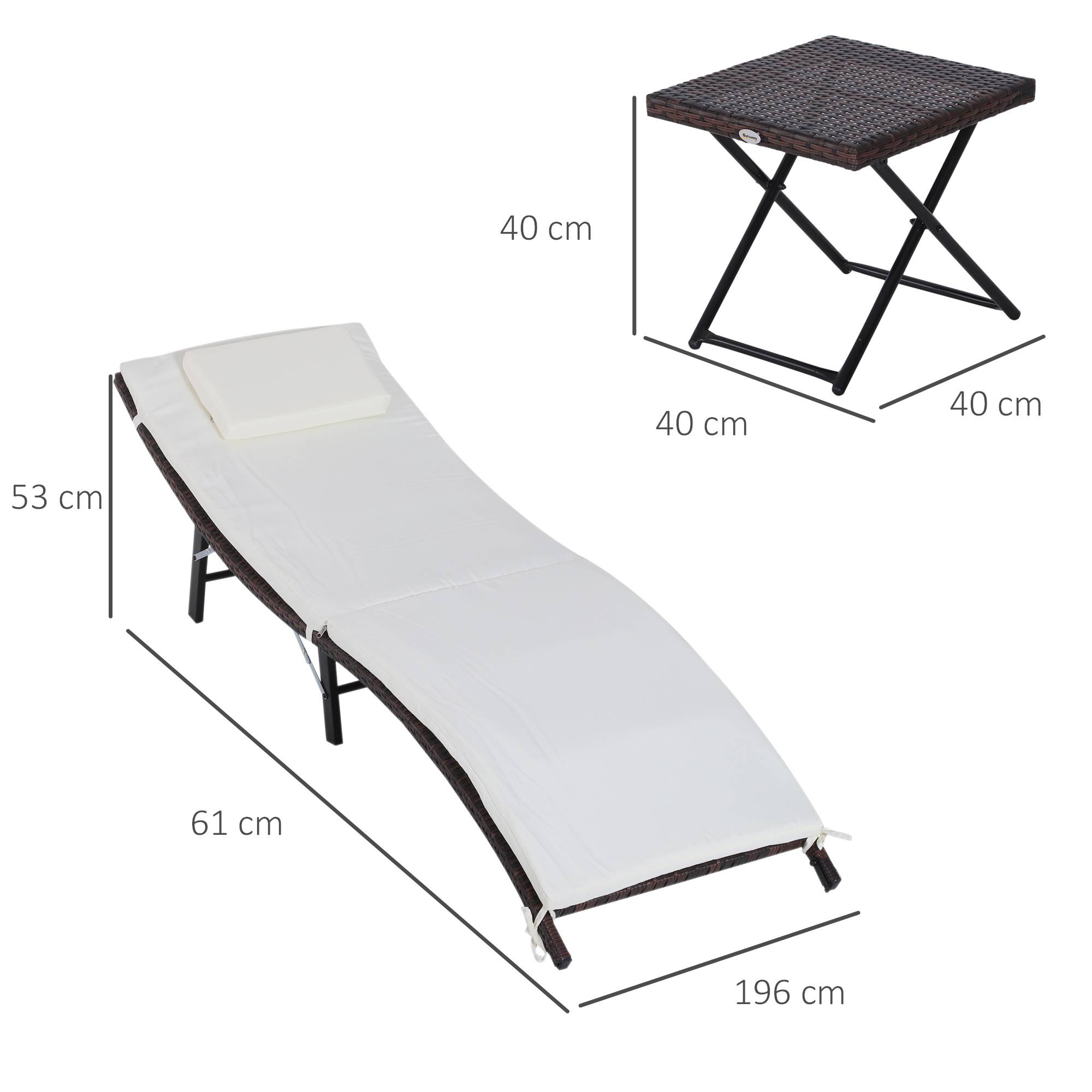 Outsunny - Lot de 2 transats bains de soleil pliables grand confort : matelas, têtière + table basse résine tressée chocolat - Outsunny - Image 3