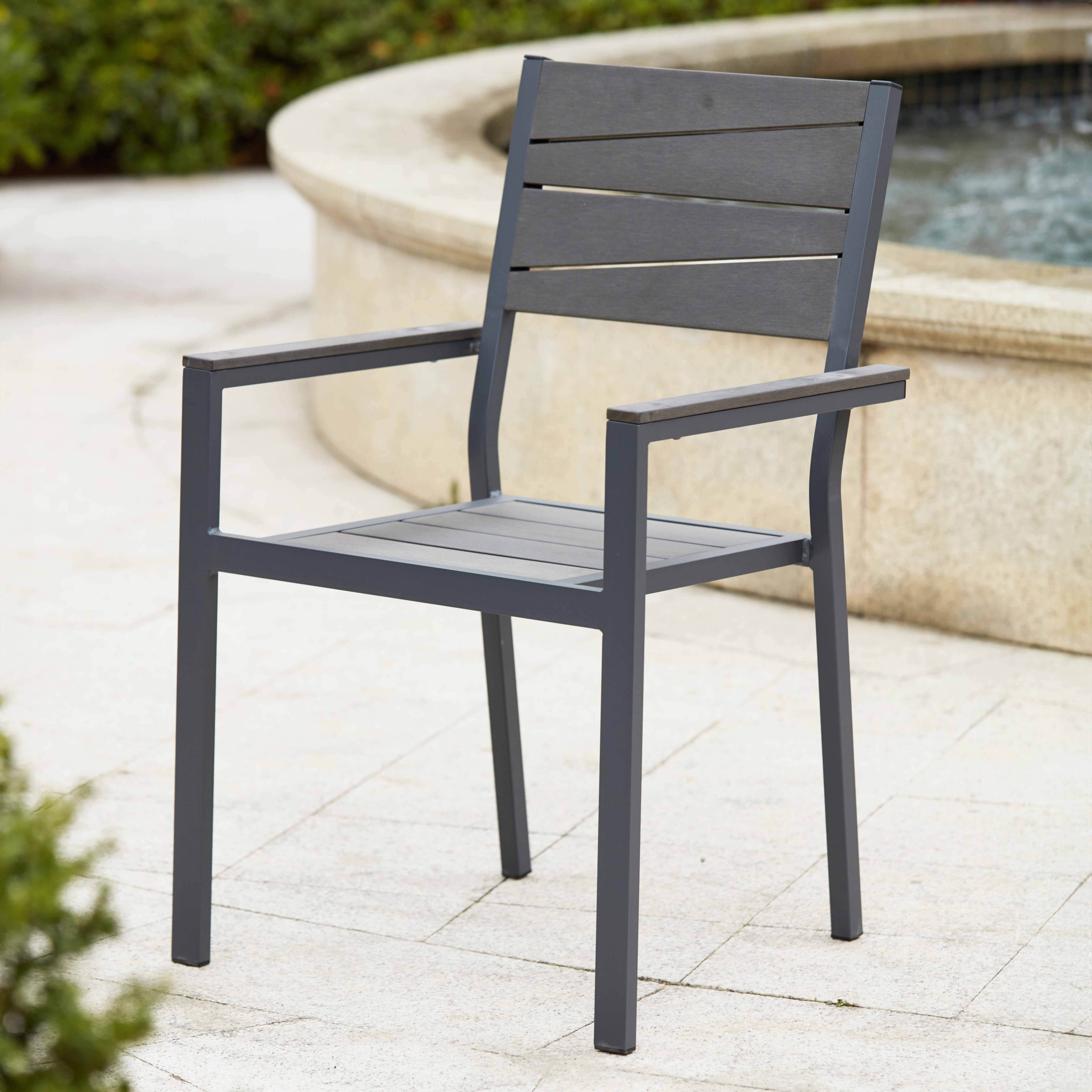 Oviala - Fauteuil de jardin aluminium et bois synthétique gris foncé Saint Raphael - Oviala - Image 2